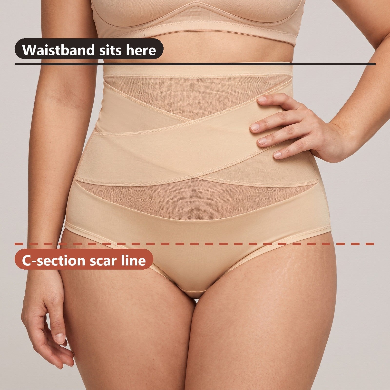 Waistband sitting above the C-section scar line