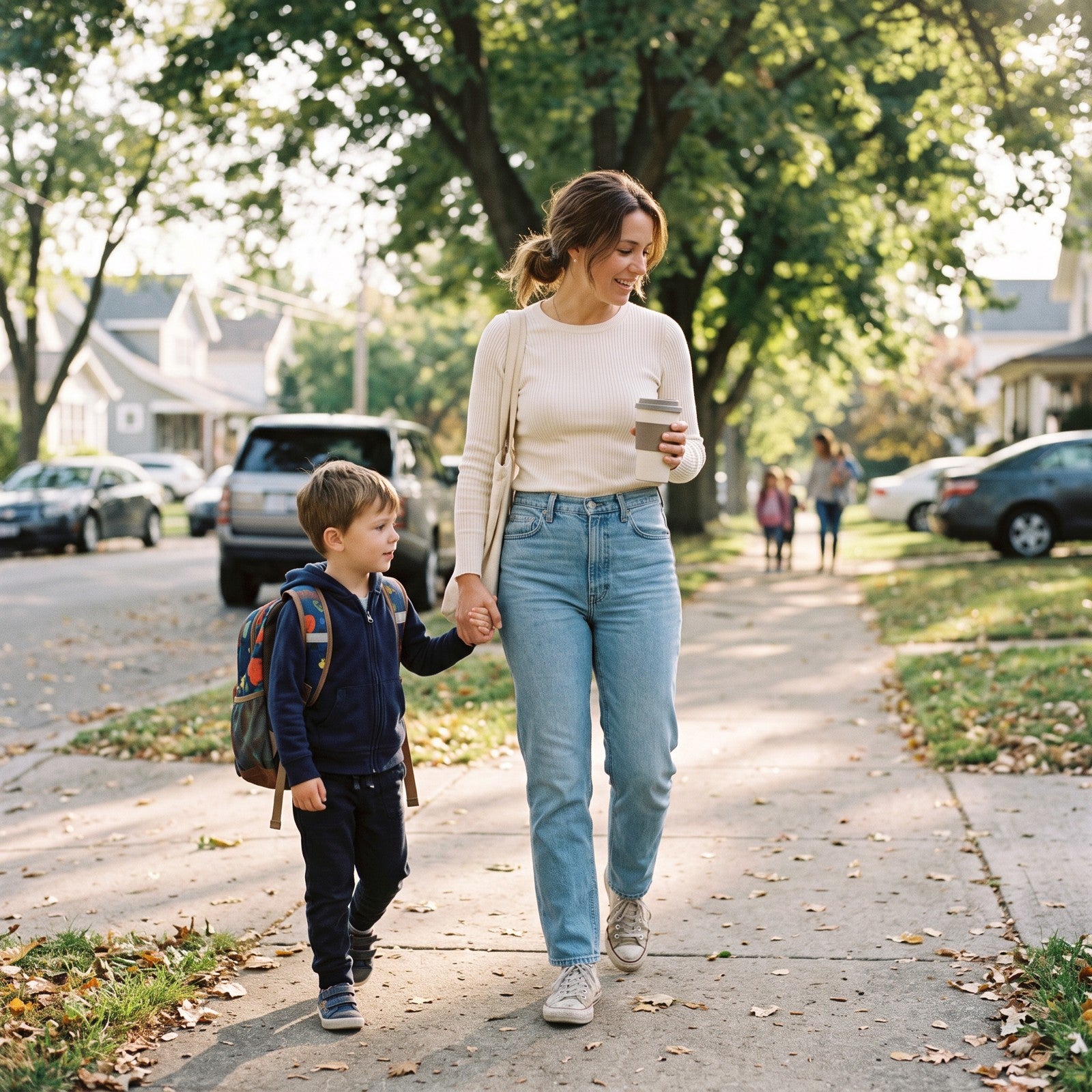 7 am: School run in jeans.